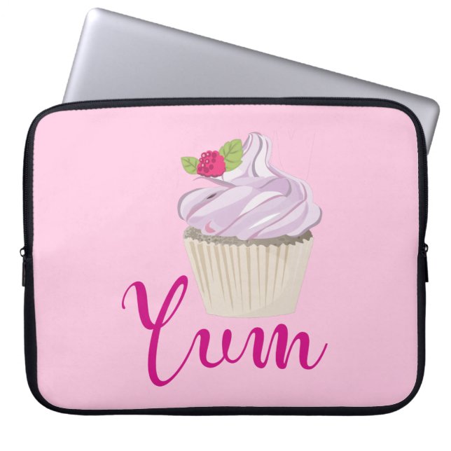Droomroze Cupcake met Raspberry Yum! Laptop Sleeve (Voorkant)