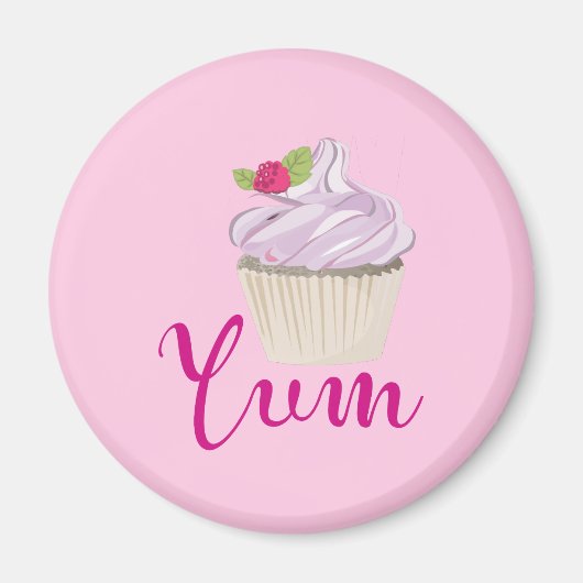 Droomroze Cupcake met Raspberry Yum! Magneet (Voorkant)
