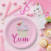 Droomroze Cupcake met Raspberry Yum! Papieren Bordje (Feest)