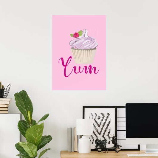 Droomroze Cupcake met Raspberry Yum! Poster (Thuiskantoor)