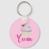 Droomroze Cupcake met Raspberry Yum! Sleutelhanger (Voorkant)