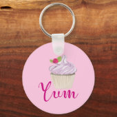 Droomroze Cupcake met Raspberry Yum! Sleutelhanger (Voorkant)