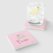 Droomroze Cupcake met Raspberry Yum! Stenen Onderzetter (Zijkant)