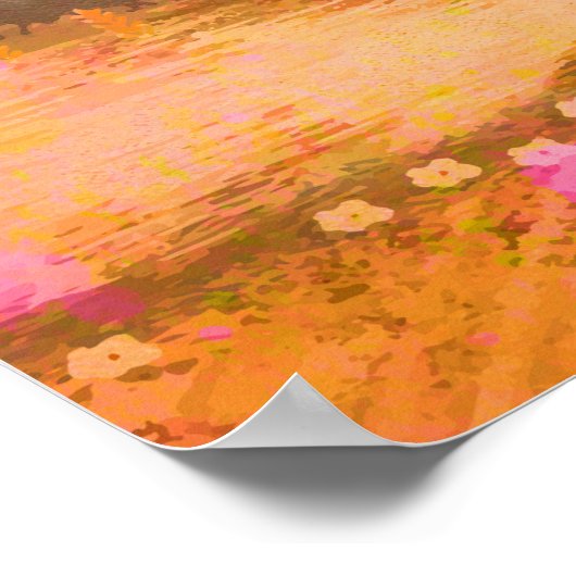 Droomroze Oranje Waterverf Landschap Poster (Hoek)