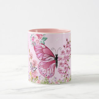 Droomroze Vlinder Mok – Bloemige Koffie met een Es