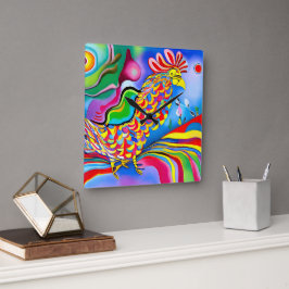 "Droomscape Bird". Een surrealistische abstracte h Vierkante Klok