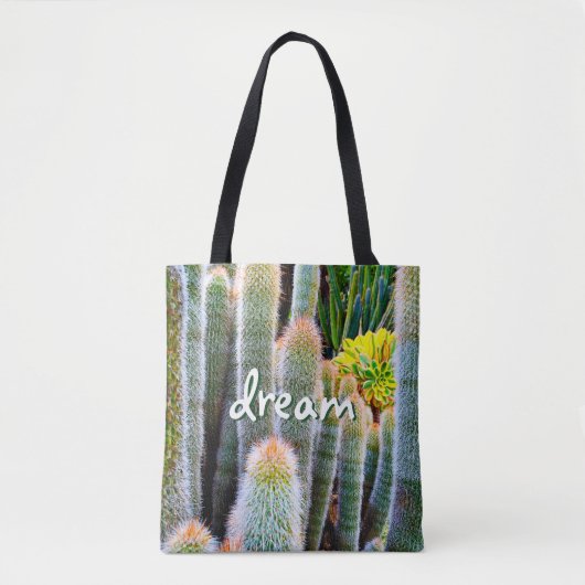 Droomscript Fuzzy Green Cactussen Succulent Foto Tote Bag (Voorkant)
