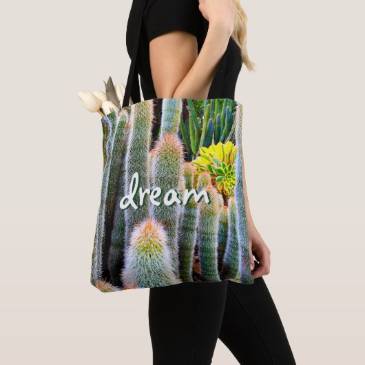 Droomscript Fuzzy Green Cactussen Succulent Foto Tote Bag (Dichtbij)