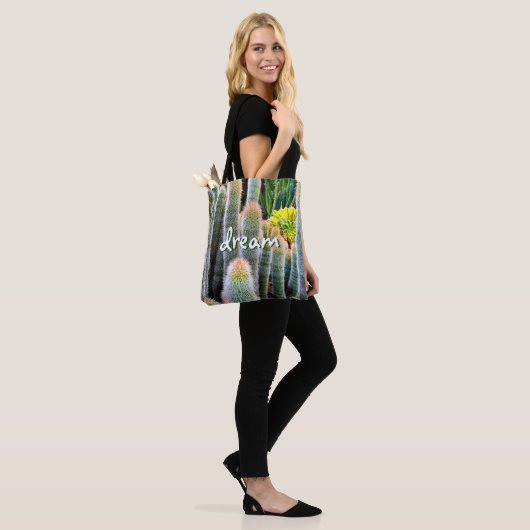 Droomscript Fuzzy Green Cactussen Succulent Foto Tote Bag (Op model)