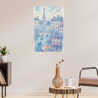 Droomstad Parijs Aquarel Stadsgezicht Poster