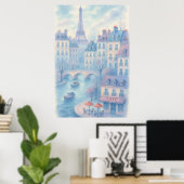 Droomstad Parijs Aquarel Stadsgezicht Poster (Thuiskantoor)