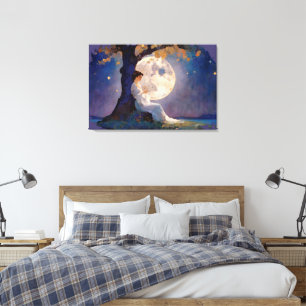 Droomster in het maanlicht - Serene Nachtelijke He Canvas Afdruk