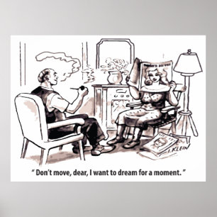 Droomster, relatie tussen man en vrouw, humor poster