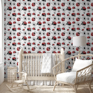 Droomsterige Lieveheersbeestjes En Bloemen Klein Behang