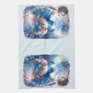 Droomsterige Stargazende Meisje Waterverf Theedoek