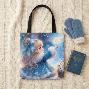Droomsterige Sterren Kijkende Meisje Aquarel Tote Bag
