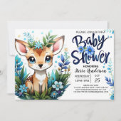 Droomsterrig blauwe reekalf bos-thema babyshower v kaart (Voorkant)