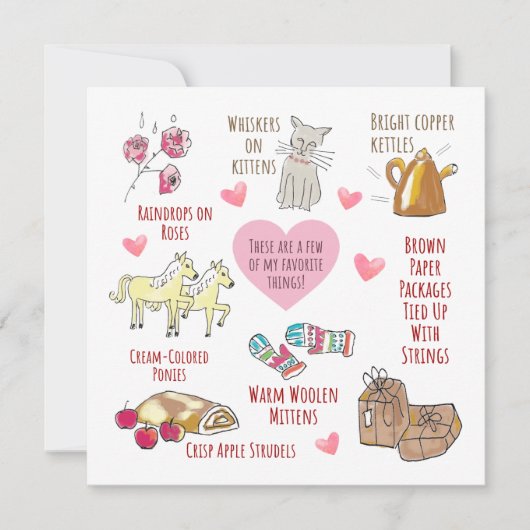 Droomstig Mijn favoriete dingen handgetekende Vale Feestdagenkaart (Voorkant)