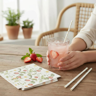 Droomstige aardbei madeliefje bloemenprint servett servet