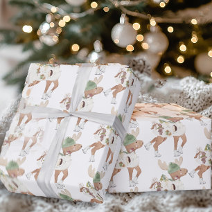Droomstige Knuffige Rendieren IJsschaatsen Kerstmi Cadeaupapier