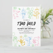 Droomstige Tekenfeest Dieren 2de Verjaardag Kaart (Staand voorkant)