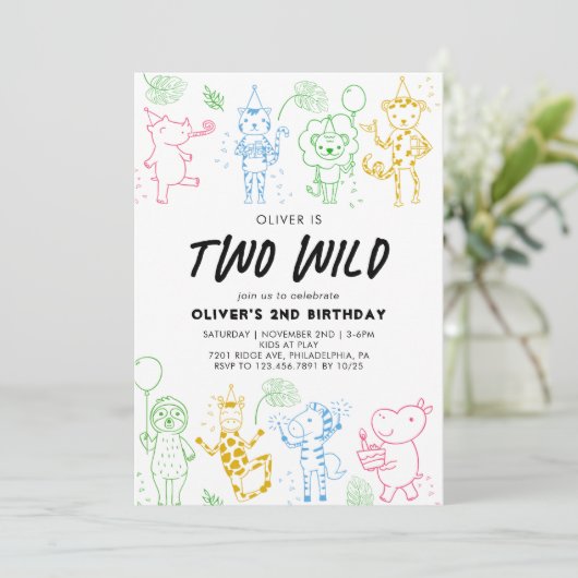 Droomstige Tekenfeest Dieren 2de Verjaardag Kaart (Staand voorkant)