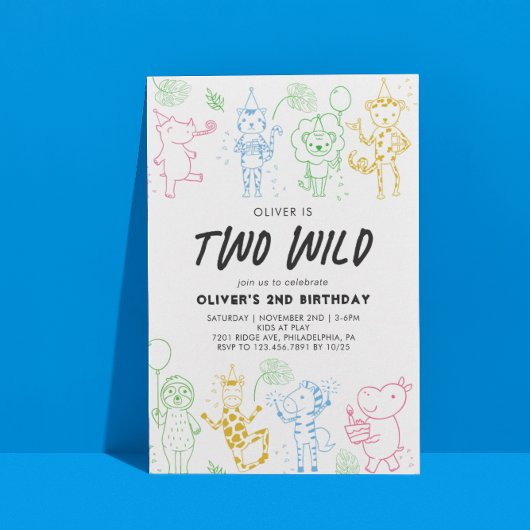 Droomstige Tekenfeest Dieren 2de Verjaardag Kaart