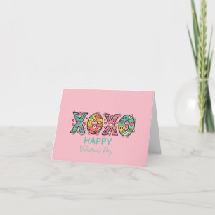 Droomstige "XOXO"Harten Fijne Valentijnsdag Roze Kaart