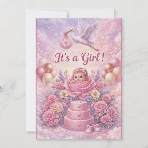 Droomstout Het is een meisje Ooievaar Baby Shower Kaart