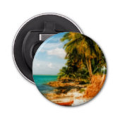 Droomtropisch strand met roeiboot button flesopener (Voorkant)