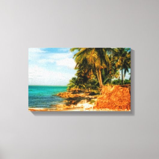 Droomtropisch strand met roeiboot canvas afdruk (Voorkant)