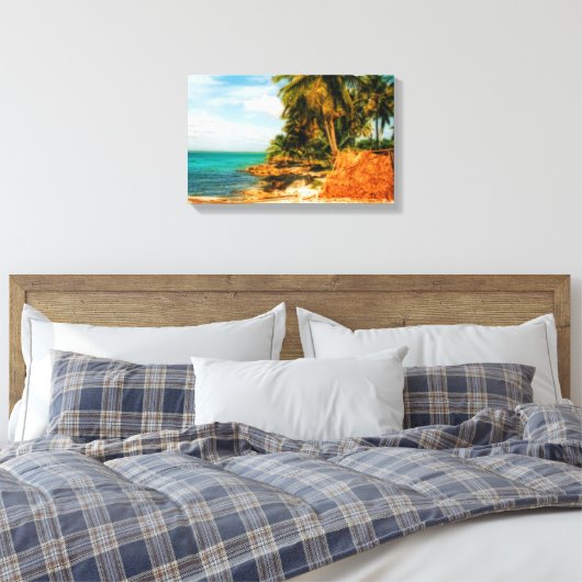 Droomtropisch strand met roeiboot canvas afdruk (Insitu (Slaapkamer))