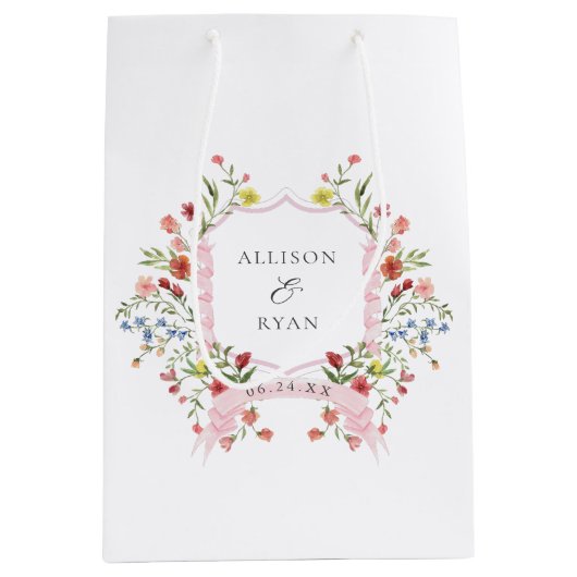 Droomtuin Bruiloft Crest Monogram Medium Cadeauzakje (Voorkant)