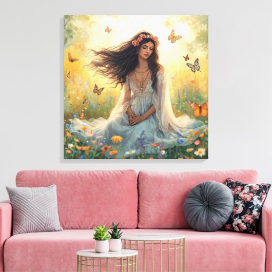 Droomtuin meisje canvasprint – Romantische natuur Canvas Afdruk (Insitu (Woonkamer))