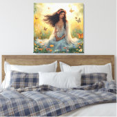 Droomtuin meisje canvasprint – Romantische natuur Canvas Afdruk (Insitu (Slaapkamer))