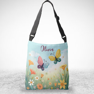 Droomtuin met vlinders in zachte pasteltinten crossbody tas