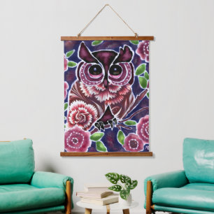 Droomuil op Bloeiende Tak Roze Blauw Hangend Wandkleed