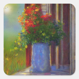 Droomvaas van bloemen vierkante sticker