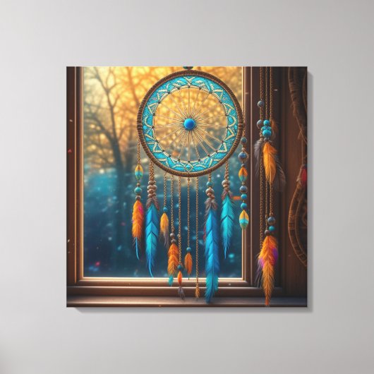 Droomvanger in een raam Herfstbladeren Canvas Afdruk (Voorkant)