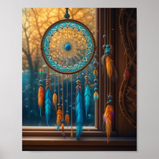 Droomvanger in een raam Herfstbladeren Poster (Voorkant)
