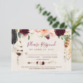 Droomvanger Maan Perzik & Burgundy Boho Bruiloft RSVP Kaartje (Staand voorkant)