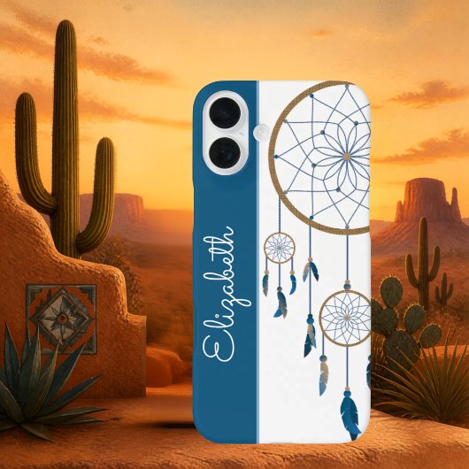 Droomvanger met blauwe veren Boho aangepaste naam Case-Mate iPhone Case