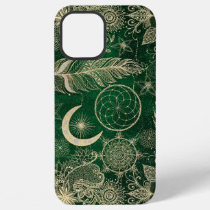 Droomvanger met veren in goud en groene mandala iPhone 12 pro max hoesje