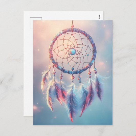 Droomvanger met zachte veren en kralen feestdagenkaart (Voorkant / Achterkant)