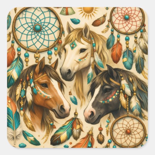 Droomvanger Pony's Vierkante Sticker (Voorkant)