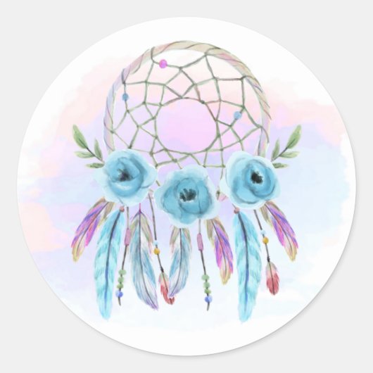 Droomvanger Waterverf Veren Rustieke Boho Chic Ronde Sticker (Voorkant)