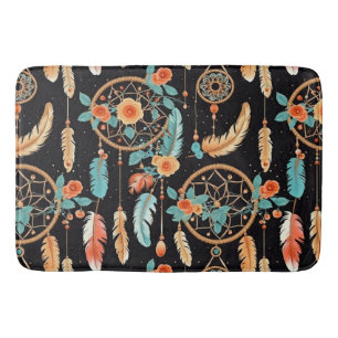 Droomvangers boho bloemmotief zwart turquoise badmat