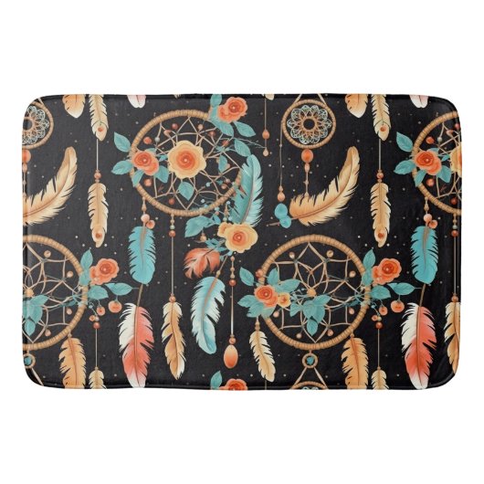 Droomvangers boho bloemmotief zwart turquoise badmat (Voorkant)