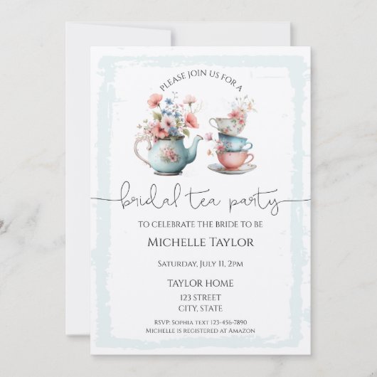 Droomvolle Waterverf Thee Bruiloft Uitnodiging (Voorkant)