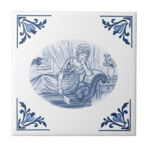 Droomvrouw Delft Hoek Blauw en Wit Antiek Tegeltje